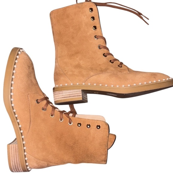 Stuart Weitzman Lace Up Fold Over Boot Suede Embellished Combat Size 36 US 5.5 - Picture 10 of 10